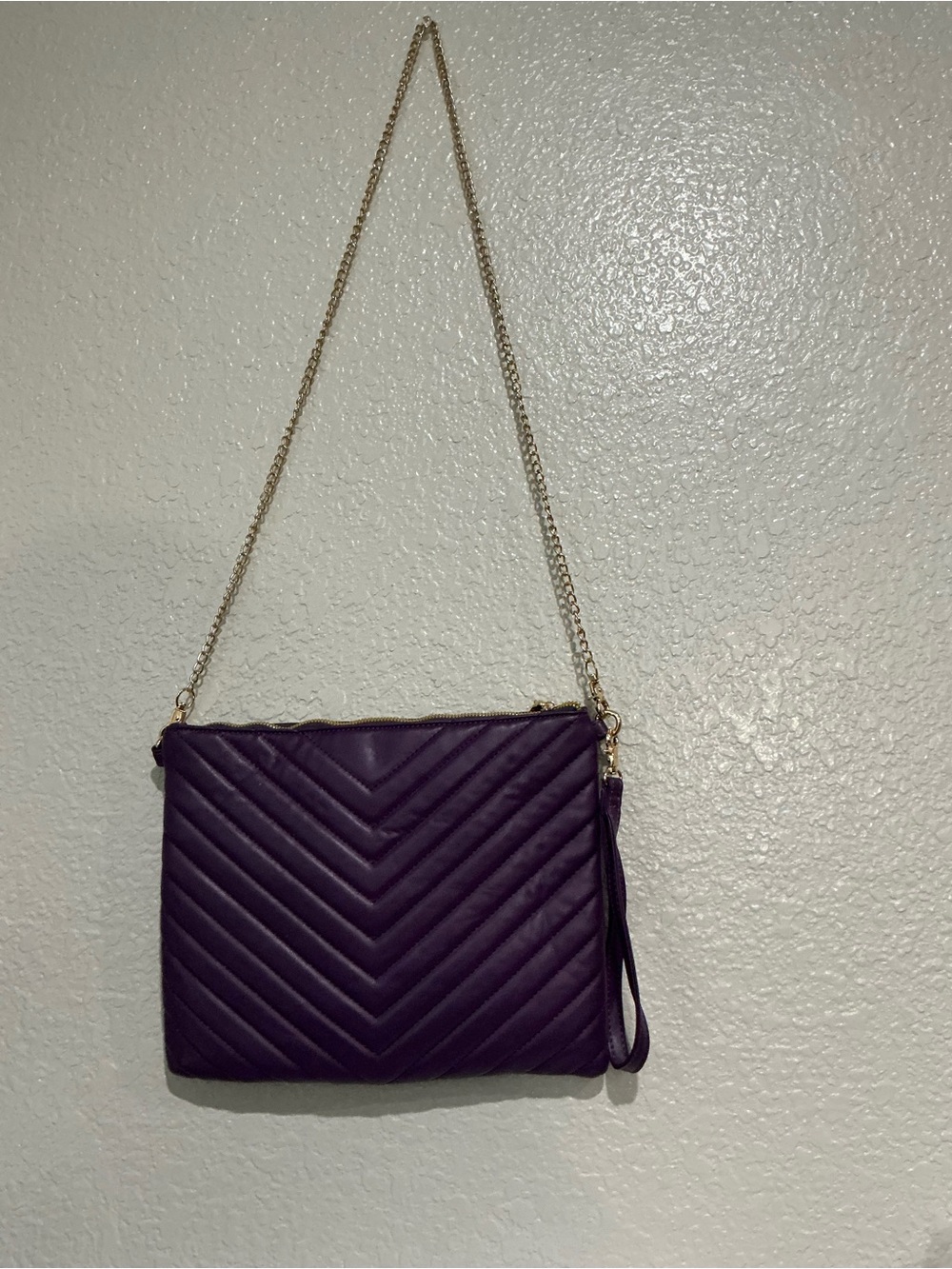 Quilted Purple Chain Strap Crossbody Clutch